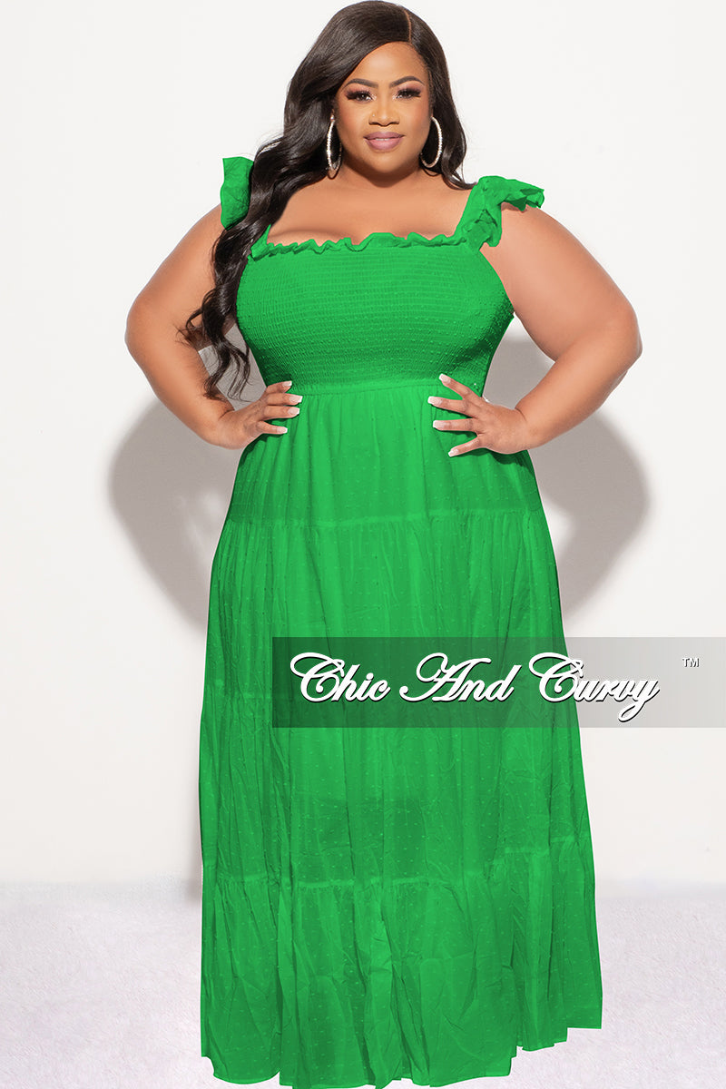 Final Sale Plus Size Sleeveless Frill Tiered Maxi Dress in Green