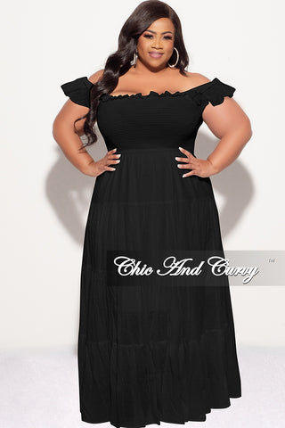 Final Sale Plus Size Sleeveless Frill Tiered Maxi Dress in Black