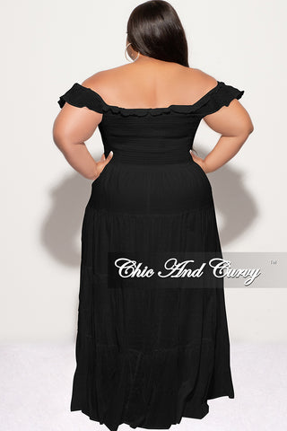Final Sale Plus Size Sleeveless Frill Tiered Maxi Dress in Black
