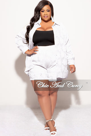 Final Sale Plus Size 2pc Collar Button Up Top And Short Set In White