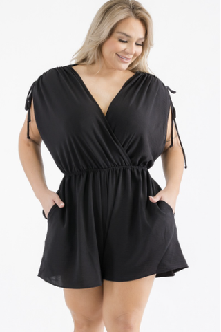 Final Sale Plus Size Romper with Shoulder Ties in Black