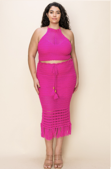 Final Sale Plus Size Knit 2pc Skirt Set in Hot Pink – Chic And Curvy
