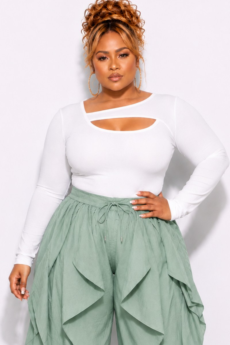 Final Sale Plus Size Ribbed Cut Out Top in Off White