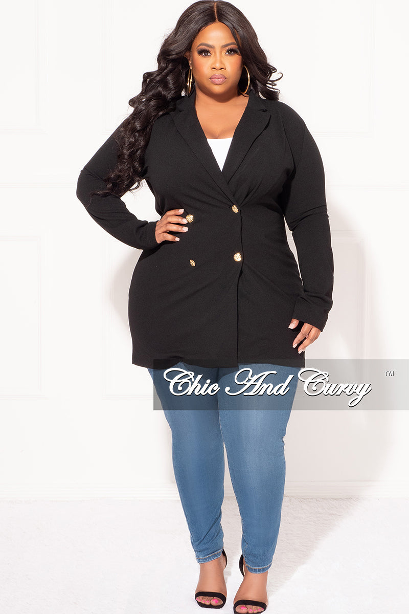 Final Sale Plus Size Blazer with Gold Buttons In Black