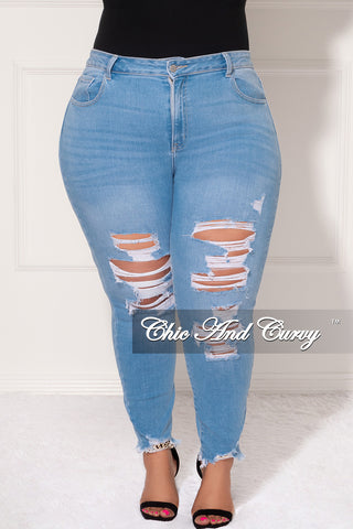 Final Sale Plus Size Distressed Jeans in Light Denim