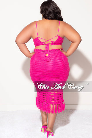Final Sale Plus Size Knit 2pc Skirt Set in Hot Pink