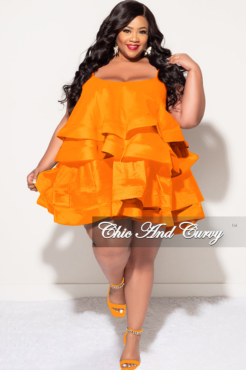 Final Sale Plus Size Spaghetti Strap Tiered Ruffle Mini Dress in Orange - 3X 22 Final Sale Plus Size Spaghetti Strap Tiered Ruffle Mini Dress in Orange - 3X 22