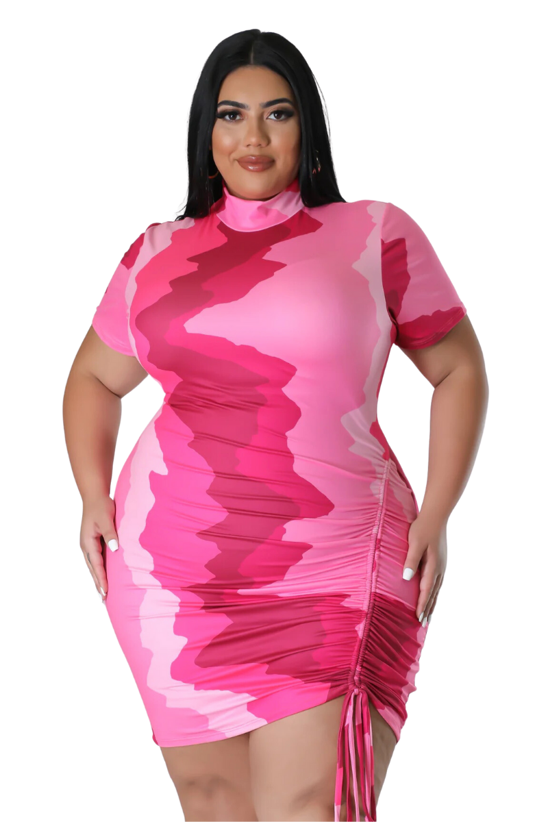 Final Sale Plus Size Bodycon Mini Dress in Pink Design Print Chic And Curvy Final Sale Plus Size Bodycon Mini Dress in Pink Design Print Chic And Curvy