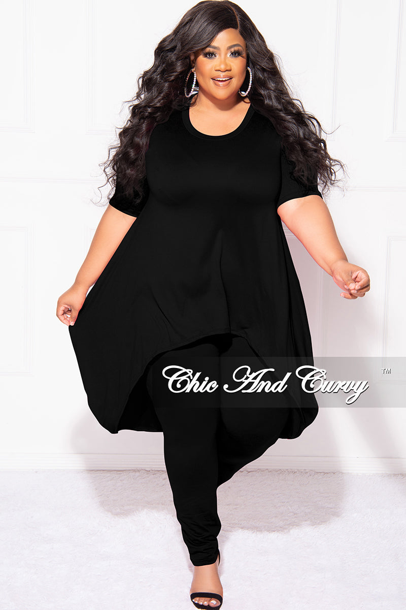 Final Sale Plus Size 2pc Short Sleeve High Low Top And Leggings Set In Black