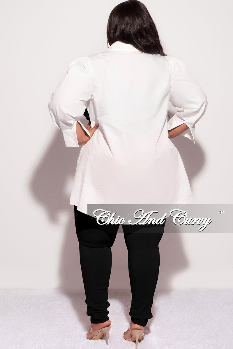 Final Sale Plus Size Shirt Dress with Front Bow Tie in White and Black
