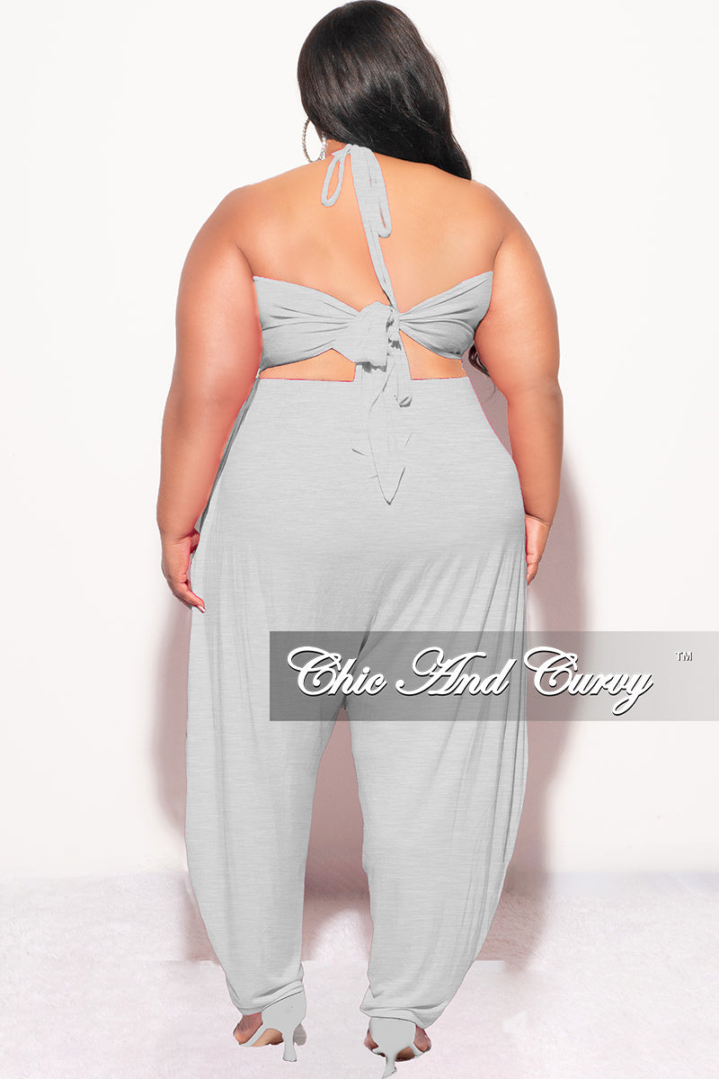 Final Sale Plus Size 2pc Halter Top and Harem Pants in Heather Grey
