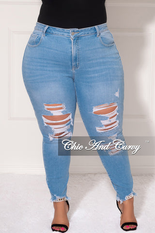 Final Sale Plus Size Distressed Jeans in Light Denim