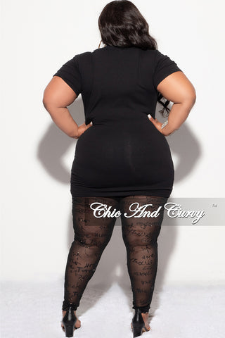 Final Sale Plus Size 2pc Top with Side Cutout and Mesh Glitter Leggings Set in Black