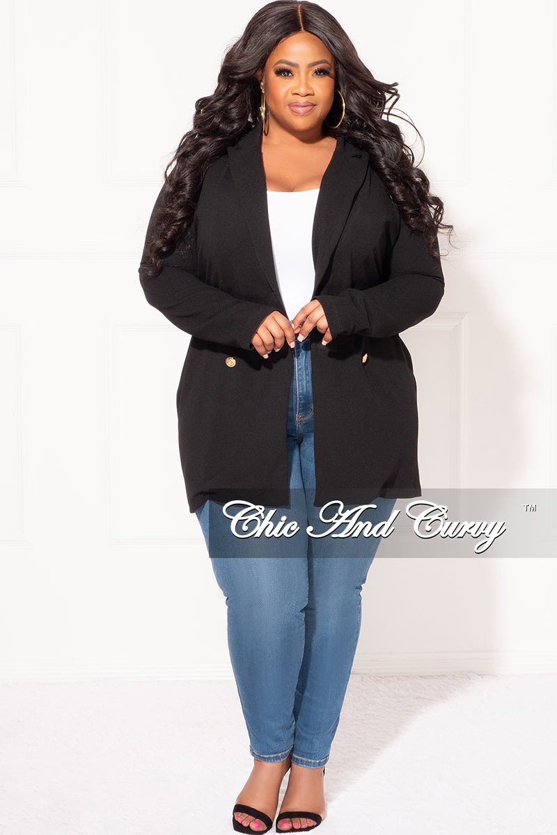 Final Sale Plus Size Blazer with Gold Buttons In Black