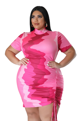 Final Sale Plus Size Bodycon Mini Dress in Fuchsia Multi-Print