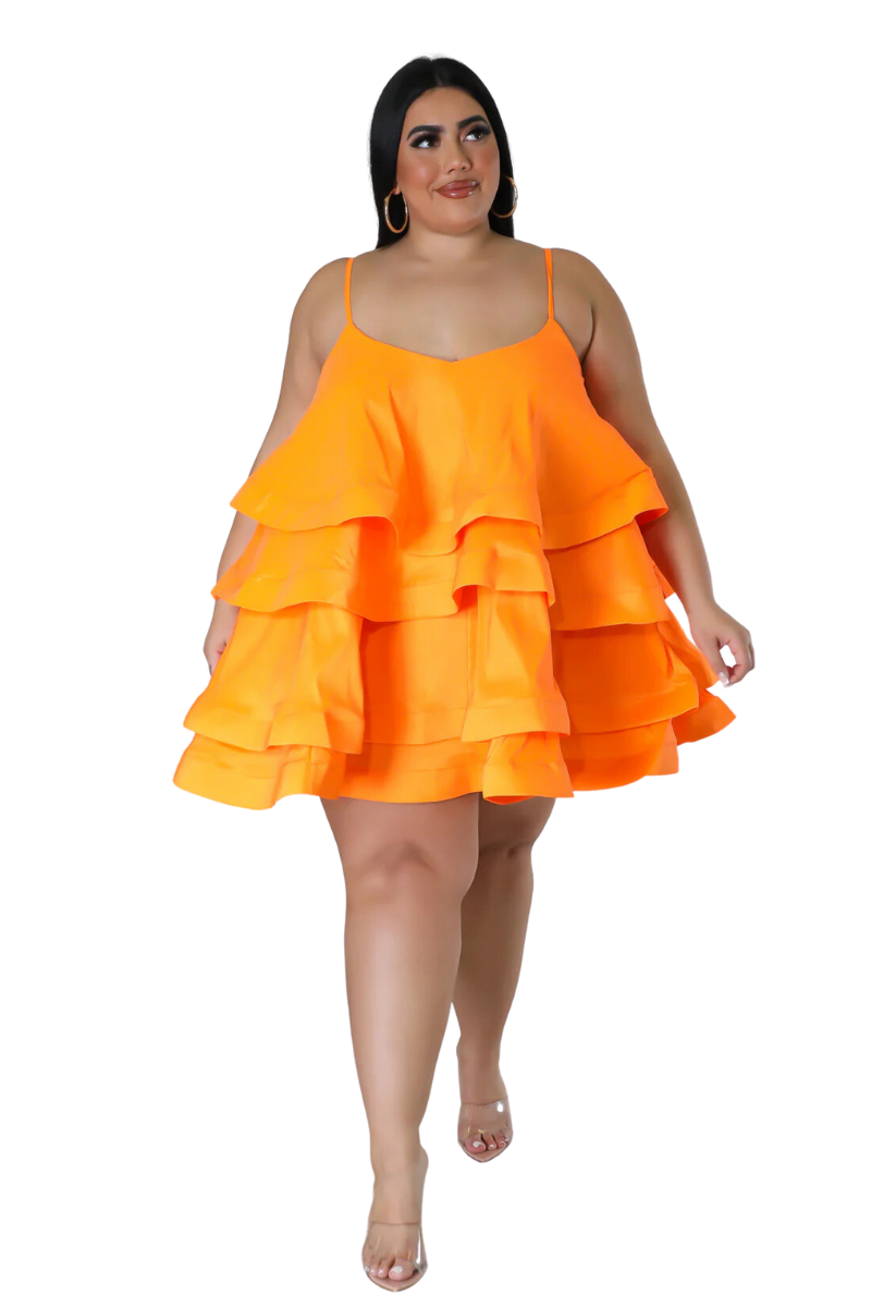 Final Sale Plus Size Spaghetti Strap Tiered Ruffle Mini Dress in Orange - 3X 22 Final Sale Plus Size Spaghetti Strap Tiered Ruffle Mini Dress in Orange - 3X 22