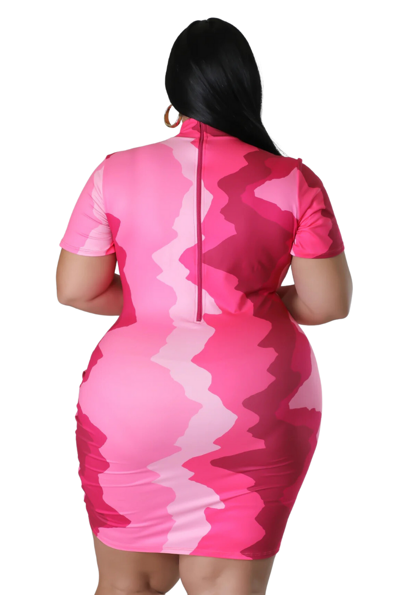 Final Sale Plus Size Bodycon Mini Dress in Pink Design Print Chic And Curvy Final Sale Plus Size Bodycon Mini Dress in Pink Design Print Chic And Curvy