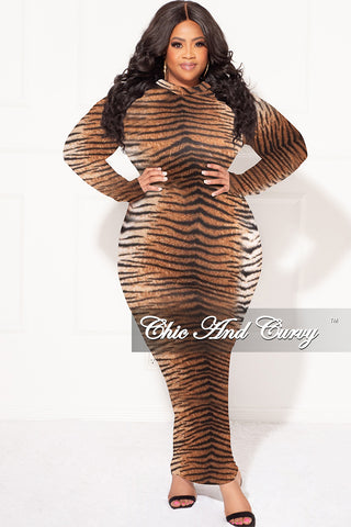 Final Sale Plus Size Reversible BodyCon Midi Dress in Tiger Print