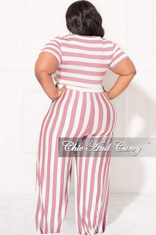 Final Sale Plus Size Short Sleeve Jumpsuit in Pink and White Stripes