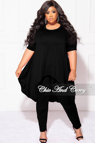 Final Sale Plus Size 2pc Short Sleeve High Low Top And Leggings Set In Black