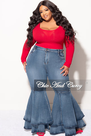 Final Sale Plus Size Ribbed Bodysuit in Red (Top Only)