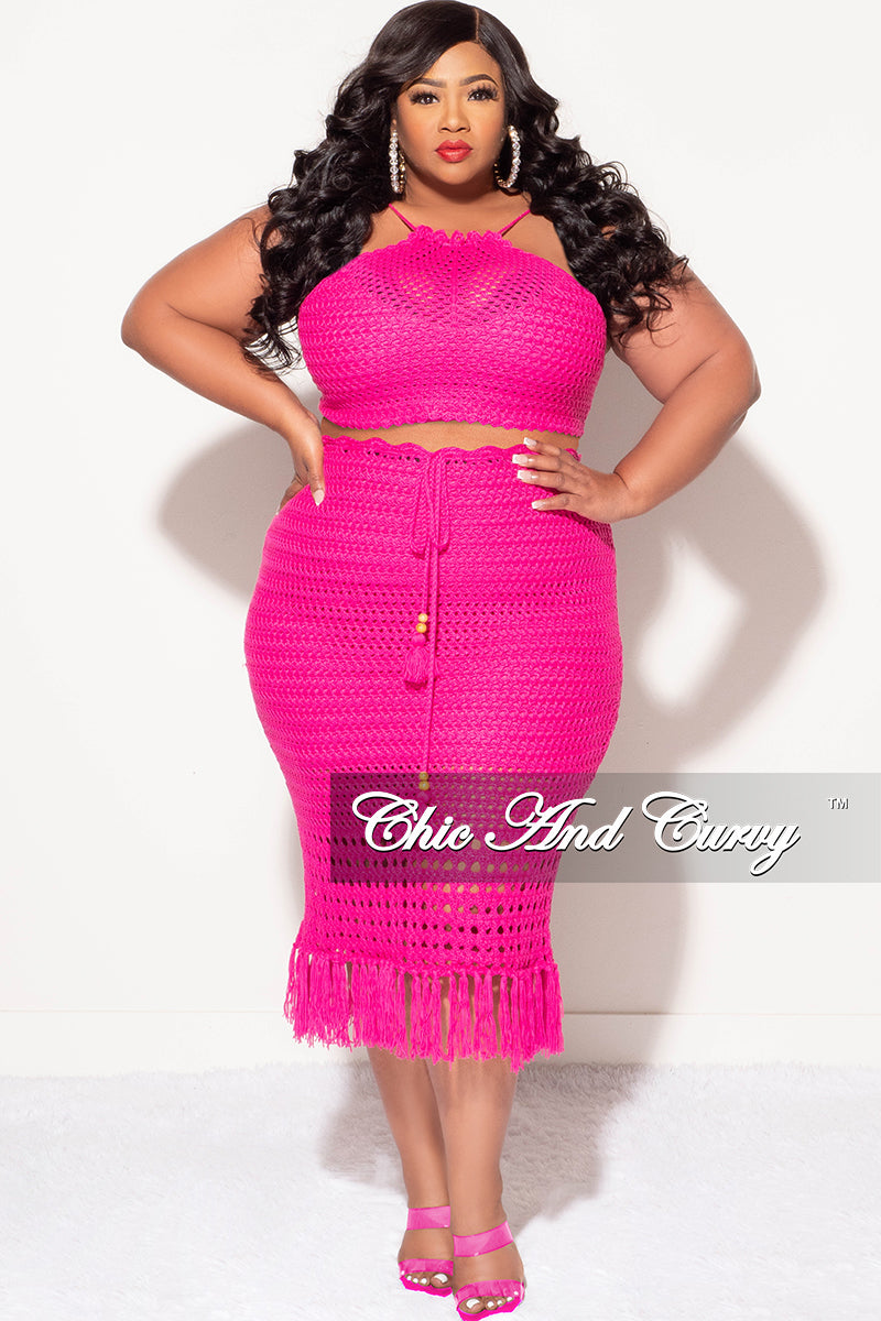 Final Sale Plus Size Knit 2pc Skirt Set in Hot Pink