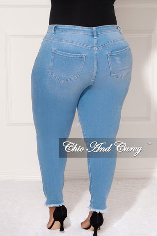 Final Sale Plus Size Distressed Jeans in Light Denim