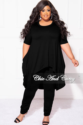 Final Sale Plus Size 2pc Short Sleeve High Low Top And Leggings Set In Black