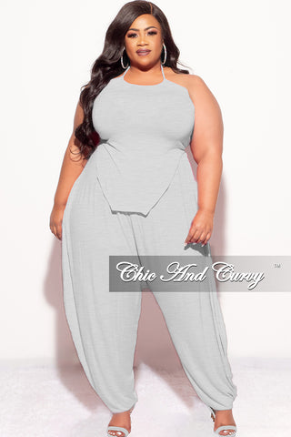 Final Sale Plus Size 2pc Halter Top and Harem Pants in Heather Grey