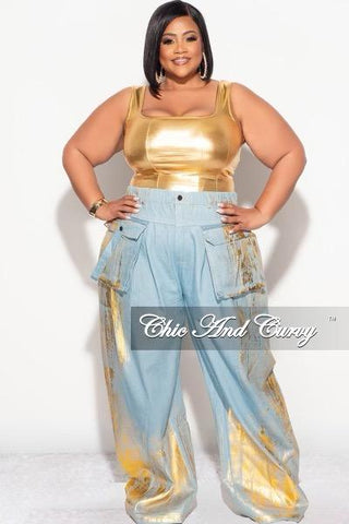 Final Sale Plus Size Cargo Pants in Denim Gold Foil