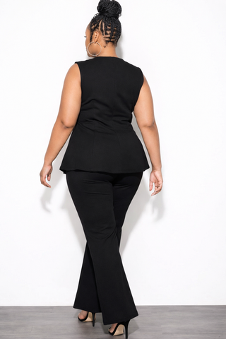 Final Sale Plus Size 2pc Peplum Top and Pants Set in Black