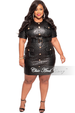 Final Sale Plus Size Faux Quilted Leather Mini Dress in Black