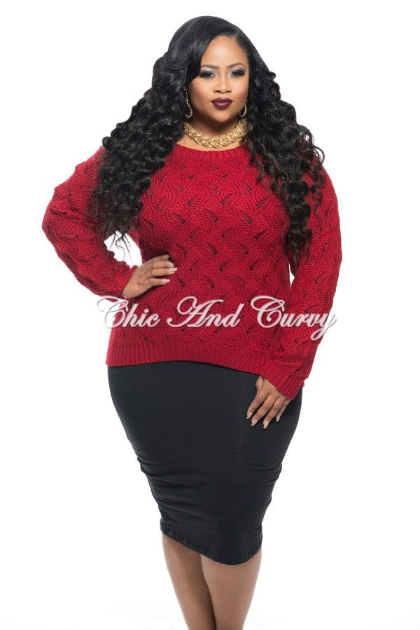 Final Sale Plus Size Long Sleeve Sweater in Red