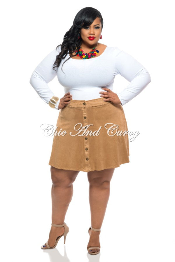 New Plus Size Skirt with Button Front in Tan