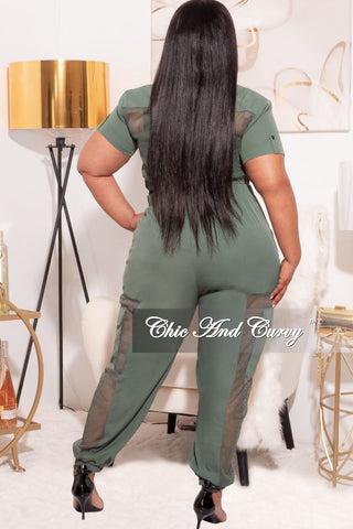 *Final Sale Plus Size 2-PC Jogging Set with Net Insets in Olive