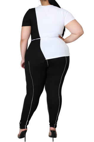 Final Sale Plus Size 2pc Set Top & Pants in White & Black