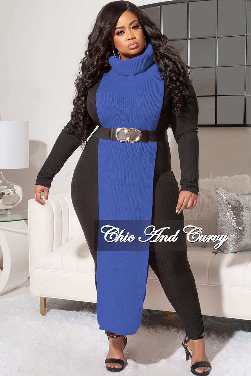 *Final Sale Plus Size Knitted Sleeveless Turtleneck Poncho in Royal Blue
