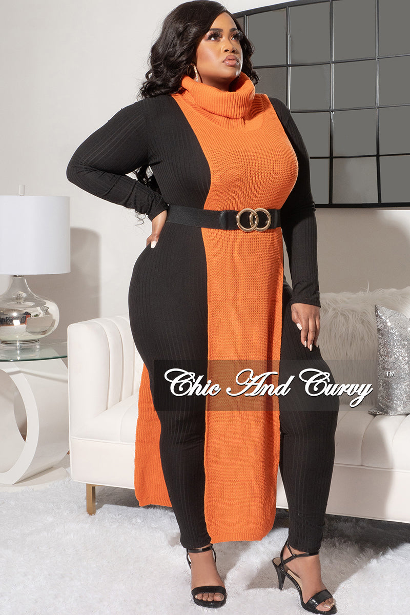 *Final Sale Plus Size Knitted Sleeveless Turtleneck Poncho in Orange