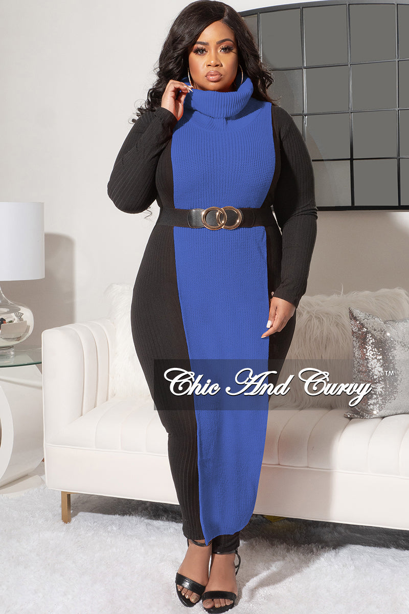 *Final Sale Plus Size Knitted Sleeveless Turtleneck Poncho in Royal Blue