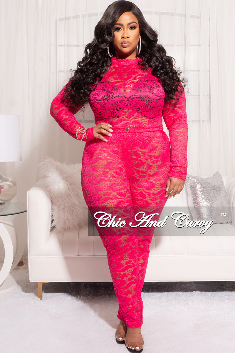 Final Sale Plus Size 2pc Lace Bodysuit & Pants in Fuchsia – Chic And Curvy