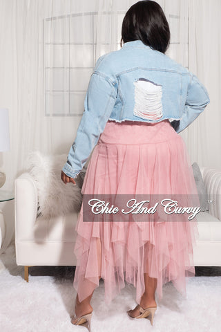 *Final Sale Plus Size Crop Jacket with Distressed Back in Light Denim (Jacket Only)