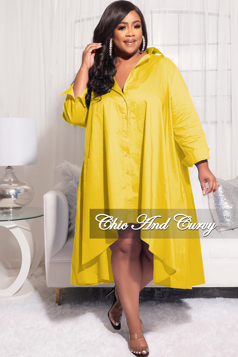 Final Sale Plus Size Hi-Low Shirt Dress in Yellow