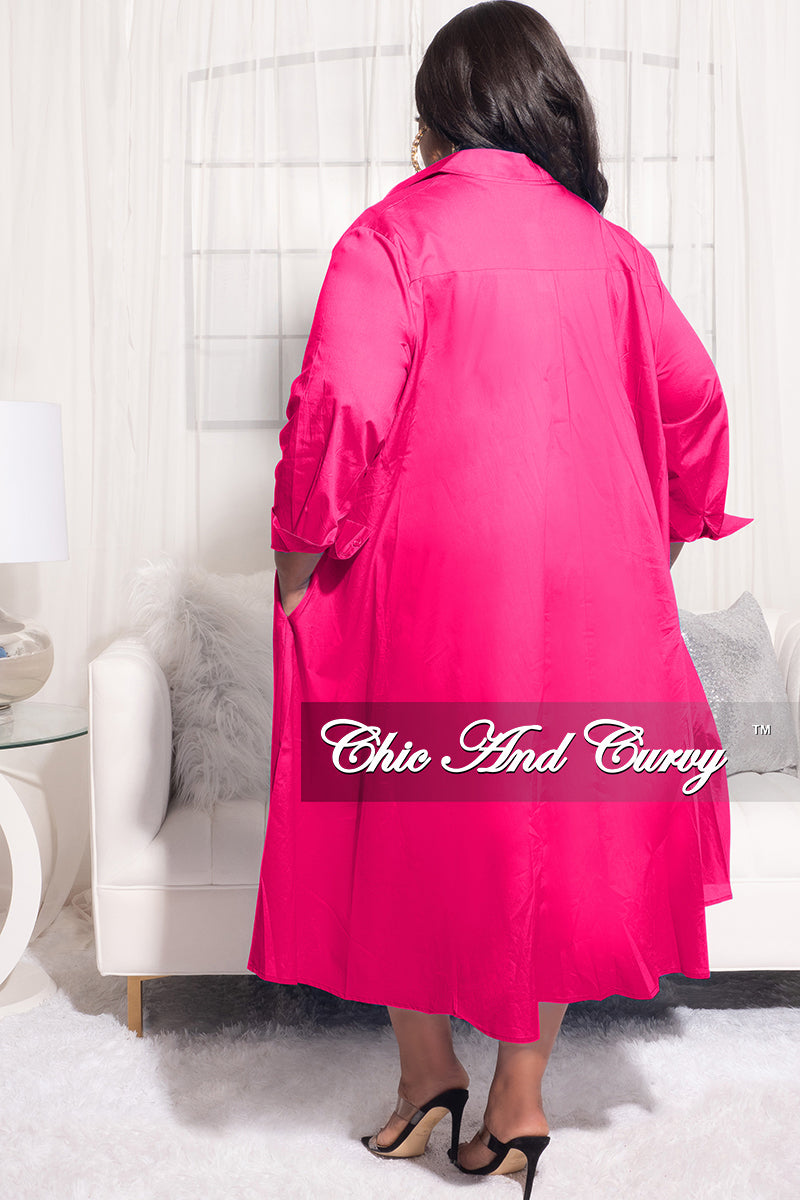 Final Sale Plus Size Hi-Low Shirt Dress in Fuchsia