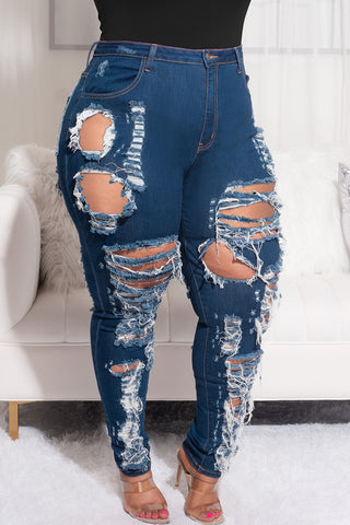 Final Sale Plus Size Distress Jeans in Dark Denim