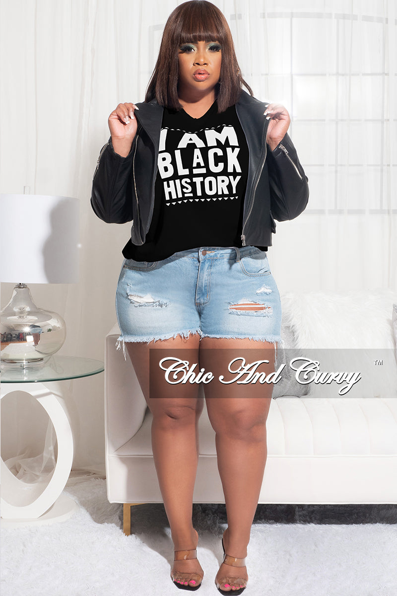 Final Sale Plus Size Short Sleeve V-Neck I Am Black History T-Shirt in Black