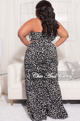Final Sale Plus Size Strapless Polka Dot Color Block Jumpsuit in Black and White