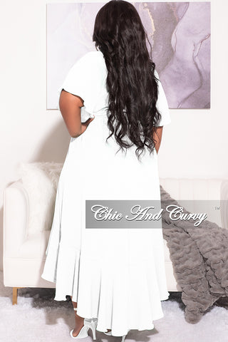 Final Sale Plus Size Faux Wrap High-Low Dress with Waist Tie in White