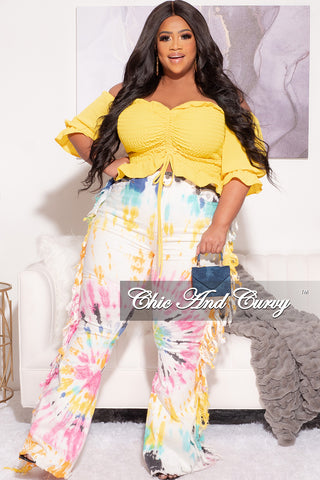 Final Sale Plus Size Off the Shoulder Frill Top with Middle Drawstring and Ruffle Bottom