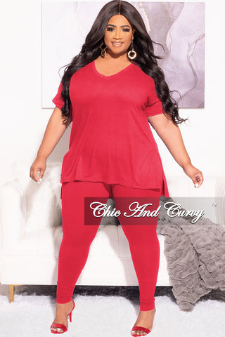 Final Sale Plus Size 2pc Tunic Top and Matching Legging Set in Red