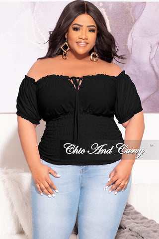 Final Sale Plus Size Off the Shoulder Top with Frill Bottom in Black